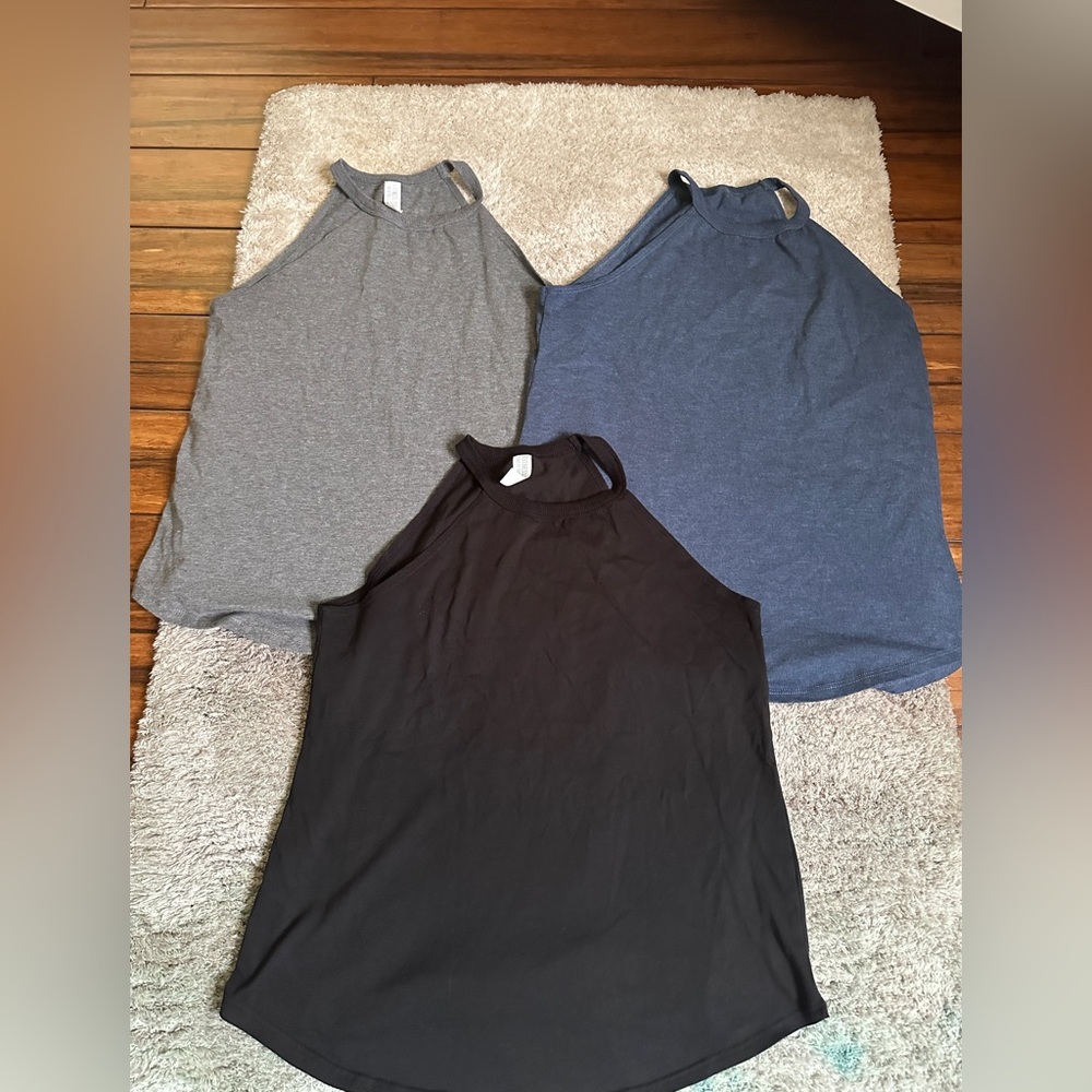 Fitness Tee Co Set of Three Sleeveless Tops - Gray, Blue, Black (large)